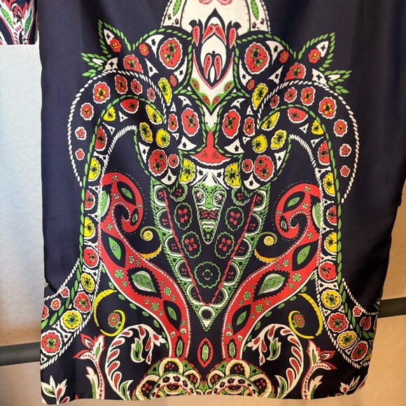 LOFT Navy Paisley Floral Print Shift Dress 4 V-Neck 3/4 Bell Sleeve. - Picture 11 of 11